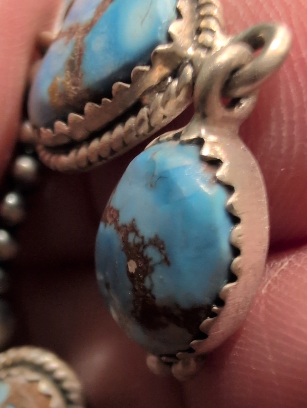 Turquoise Heart & Teardrop Desert Pearl Necklace - Blue Golden Hills Stone - Picture 3 of 5